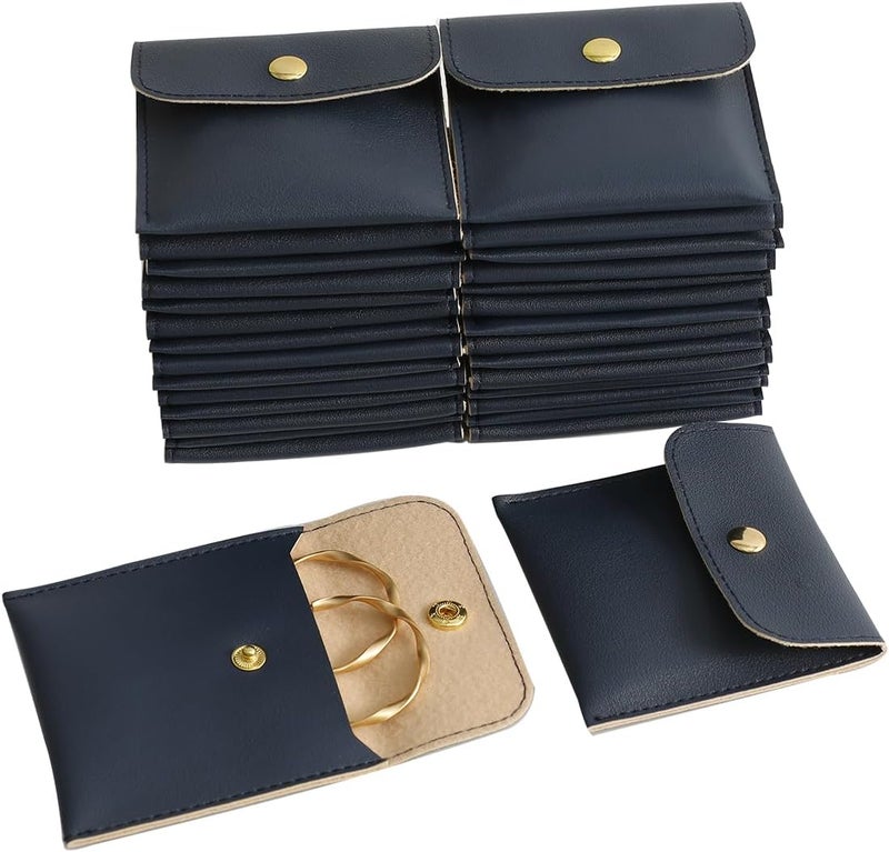 Handmade 40pcs PU Leather Small Bags for Jewelry 8 x 8cm Snap Button Jewelry Packaging Bag Navy blue Luxury Small Favor Bags Jewelry Gift Bags for Earrings Necklaces Bracelet Ring - Image 1
